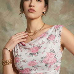 Istyle Can Women White Mesh Lined Ruched Asymmetric Sleeveless Crop Top