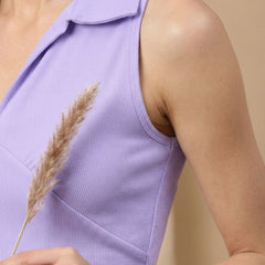 Lavender ribbed v-neck collar sleeveless crop top