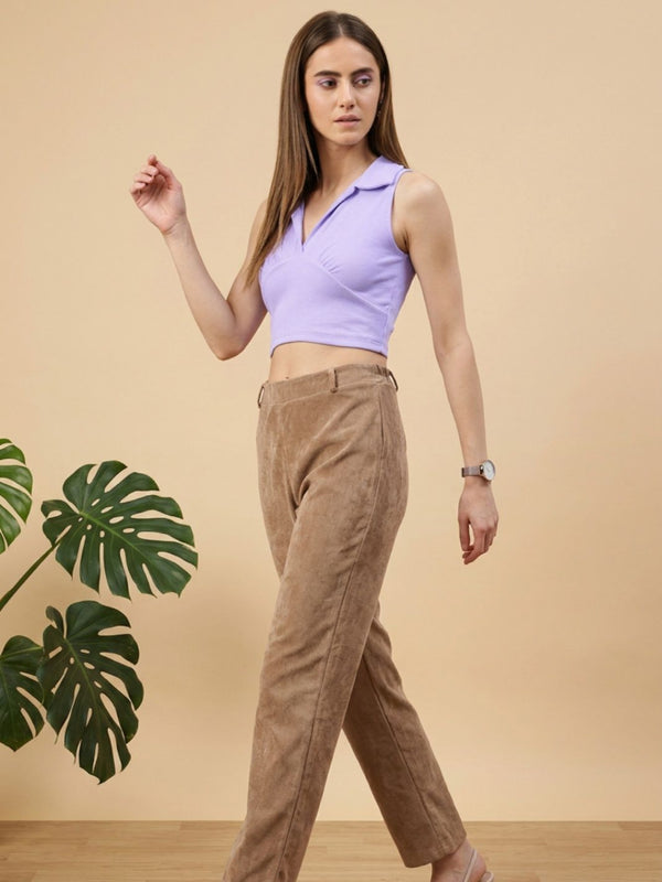 Lavender ribbed v-neck collar sleeveless crop top