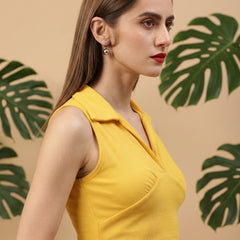 Mustard ribbed v-neck collar sleeveless crop top