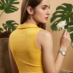 Mustard ribbed v-neck collar sleeveless crop top