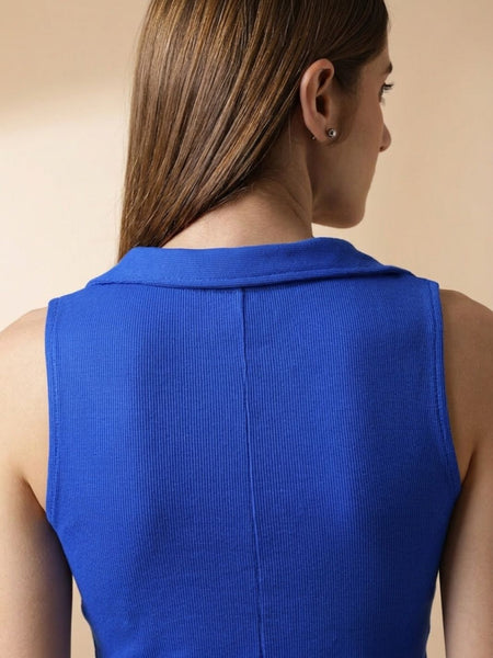 Royal Blue ribbed v-neck collar sleeveless crop top