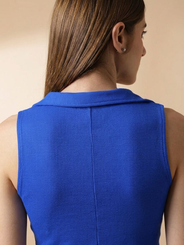 Royal Blue ribbed v-neck collar sleeveless crop top