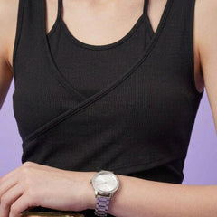 Black ribbed halter neck double layer crop top