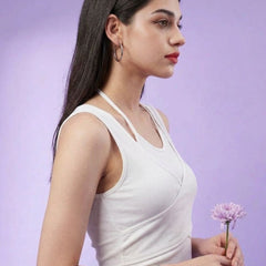 White ribbed halter neck double layer crop top