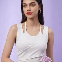 White ribbed halter neck double layer crop top