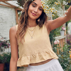 Beige cotton linen crop top