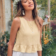 Beige cotton linen crop top