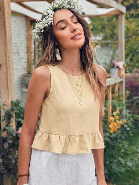 Beige cotton linen crop top