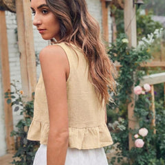Beige cotton linen crop top