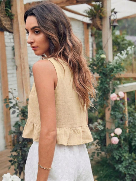 Beige cotton linen crop top