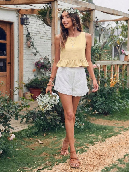 Beige cotton linen crop top