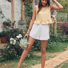 Beige cotton linen crop top