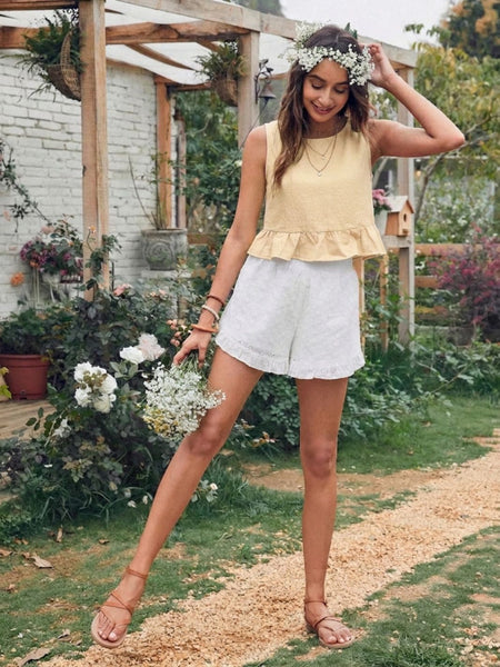 Beige cotton linen crop top