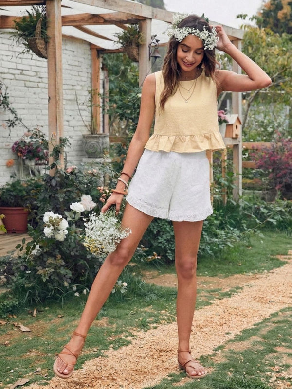 Beige cotton linen crop top