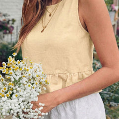 Beige cotton linen crop top