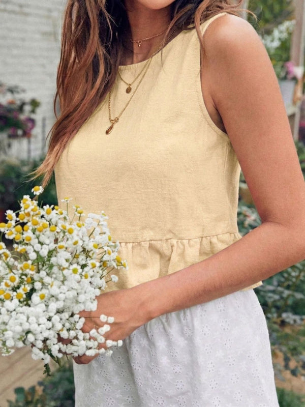 Beige cotton linen crop top