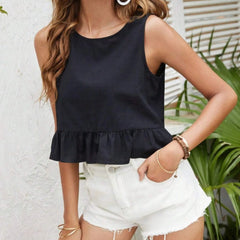 Black cotton linen crop top