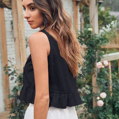 Black cotton linen crop top