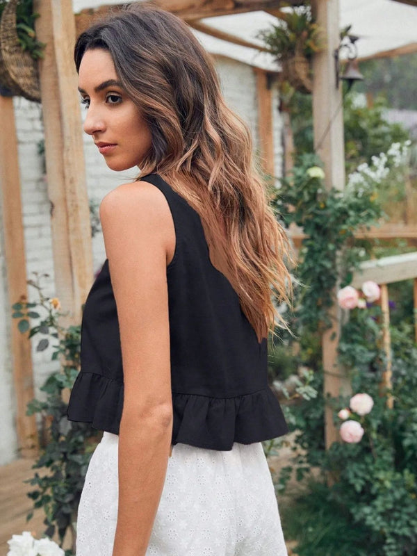 Black cotton linen crop top