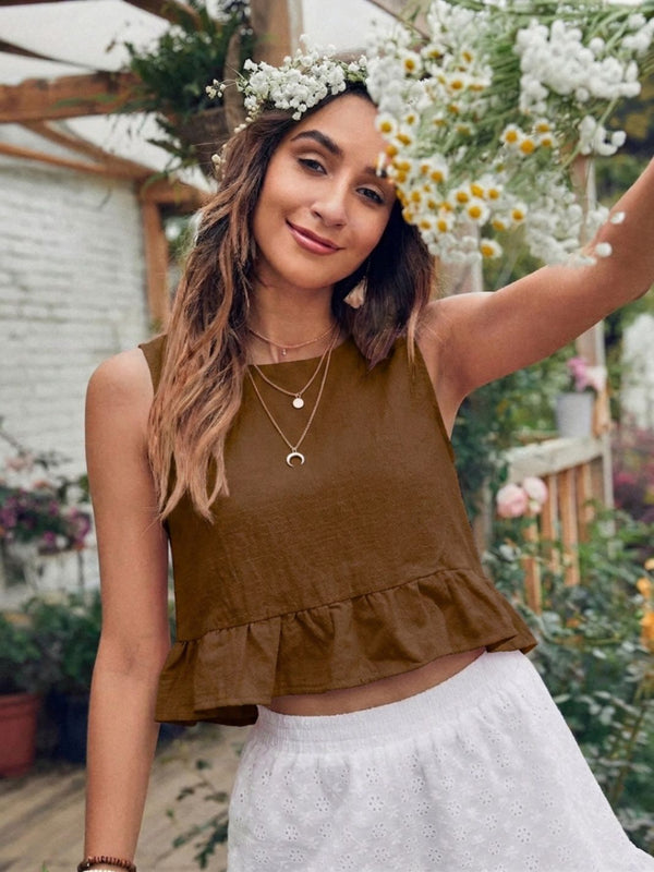 Brown cotton linen crop top