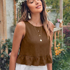 Brown cotton linen crop top