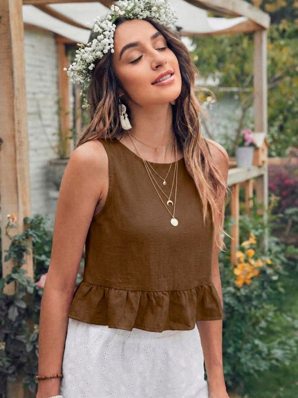 Brown cotton linen crop top