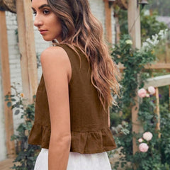 Brown cotton linen crop top