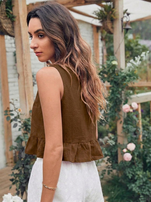 Brown cotton linen crop top
