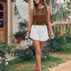 Brown cotton linen crop top