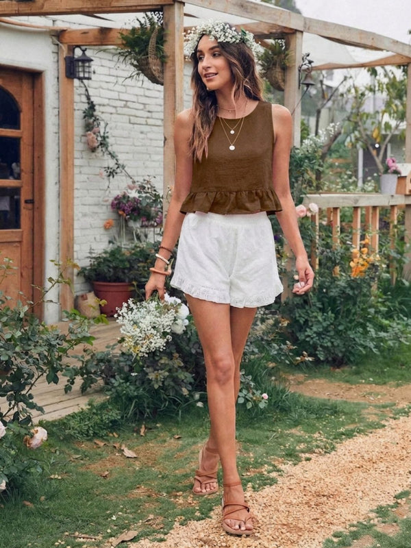 Brown cotton linen crop top