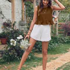 Brown cotton linen crop top