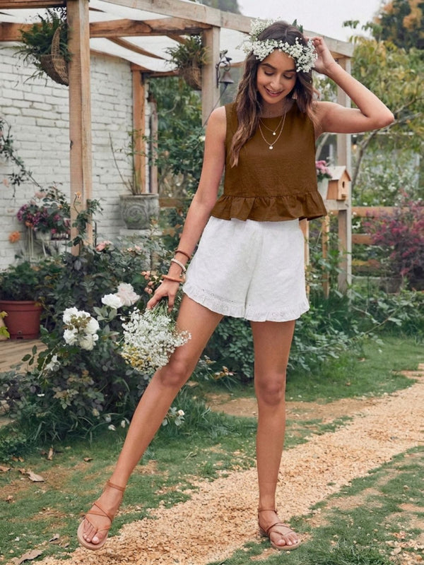Brown cotton linen crop top