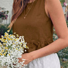 Brown cotton linen crop top