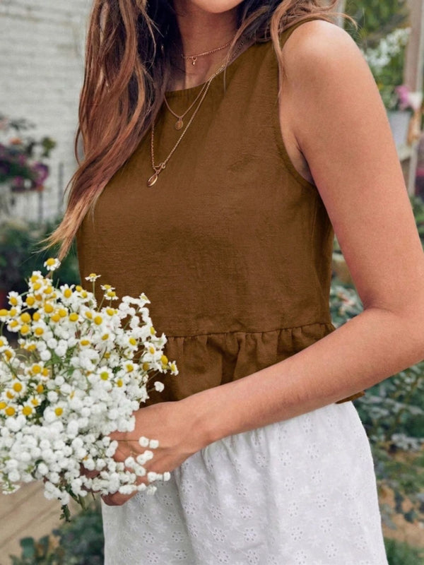 Brown cotton linen crop top