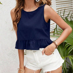 Navy Blue cotton linen crop top