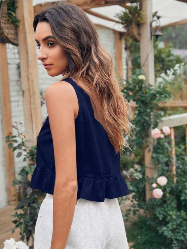Navy Blue cotton linen crop top