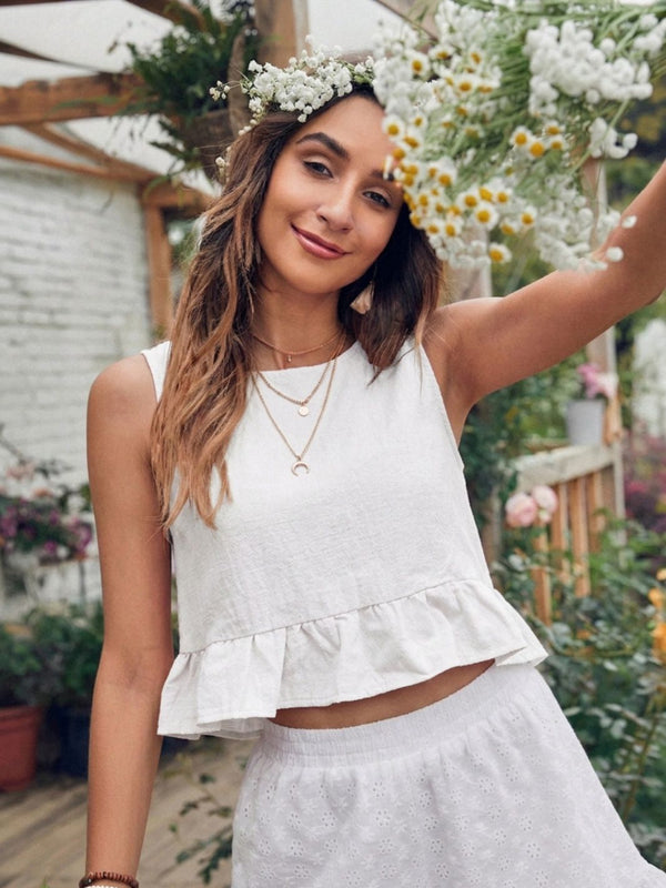 Off White cotton linen crop top