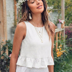 Off White cotton linen crop top