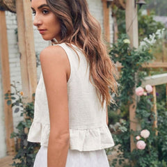 Off White cotton linen crop top