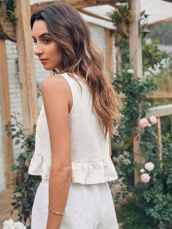 Off White cotton linen crop top