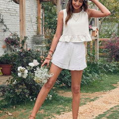 Off White cotton linen crop top