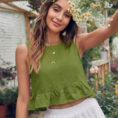 Olive Green cotton linen crop top