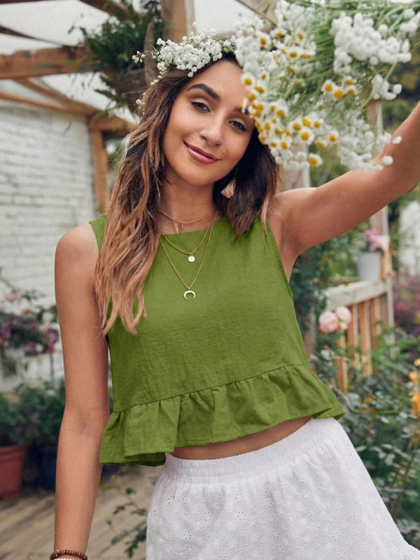 Olive Green cotton linen crop top