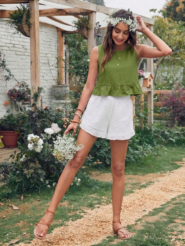 Olive Green cotton linen crop top
