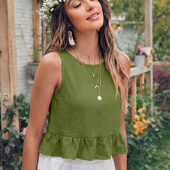 Olive Green cotton linen crop top