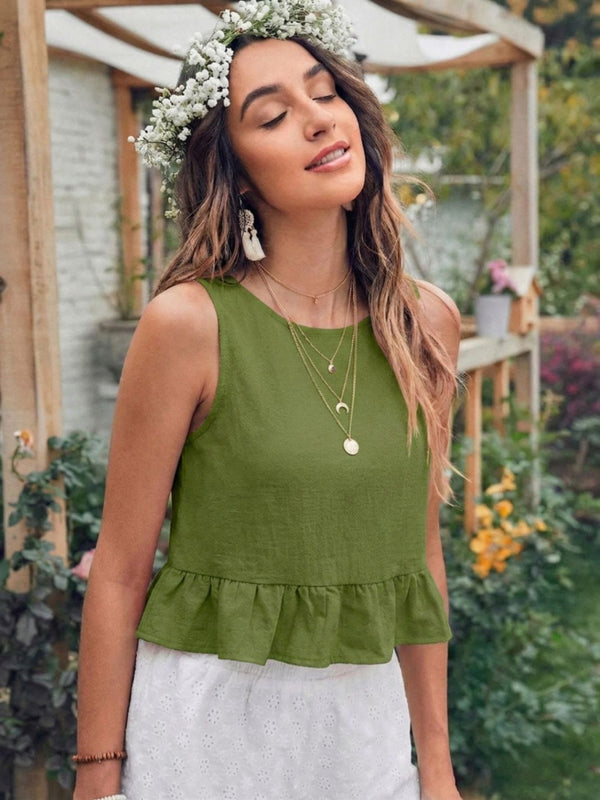 Olive Green cotton linen crop top