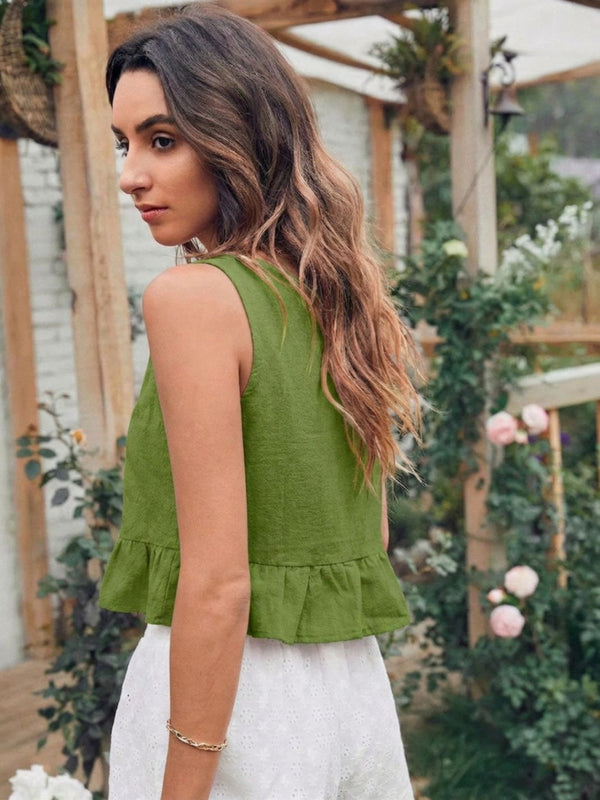 Olive Green cotton linen crop top