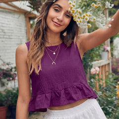 Purple cotton linen crop top