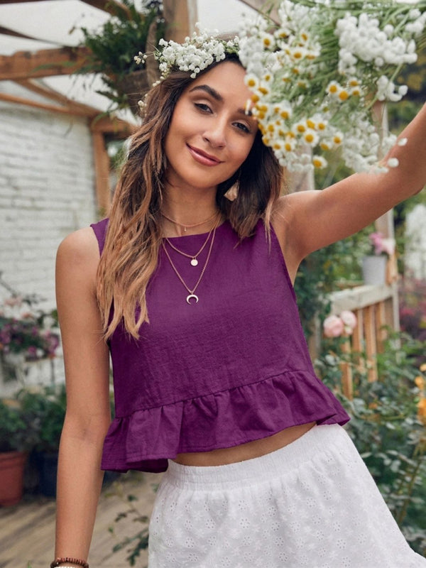 Purple cotton linen crop top